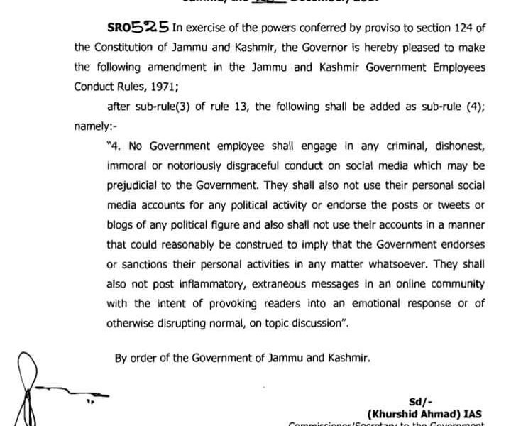 JK government orders social media 'gag' for its employees 